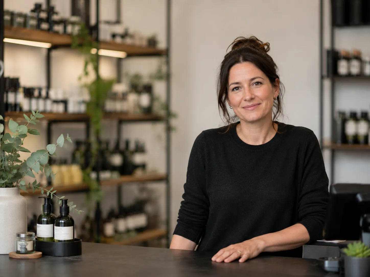 Independent UK business owner at work in their shop