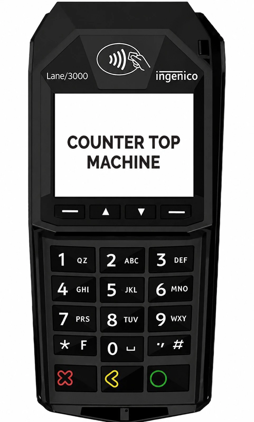 Countertop card machine on a fixed stand